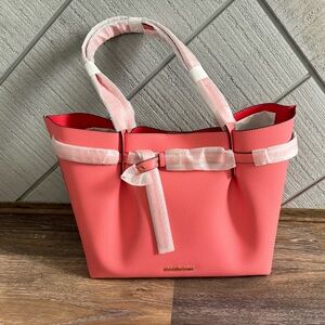Micheal Kors large leather tote grapefruit